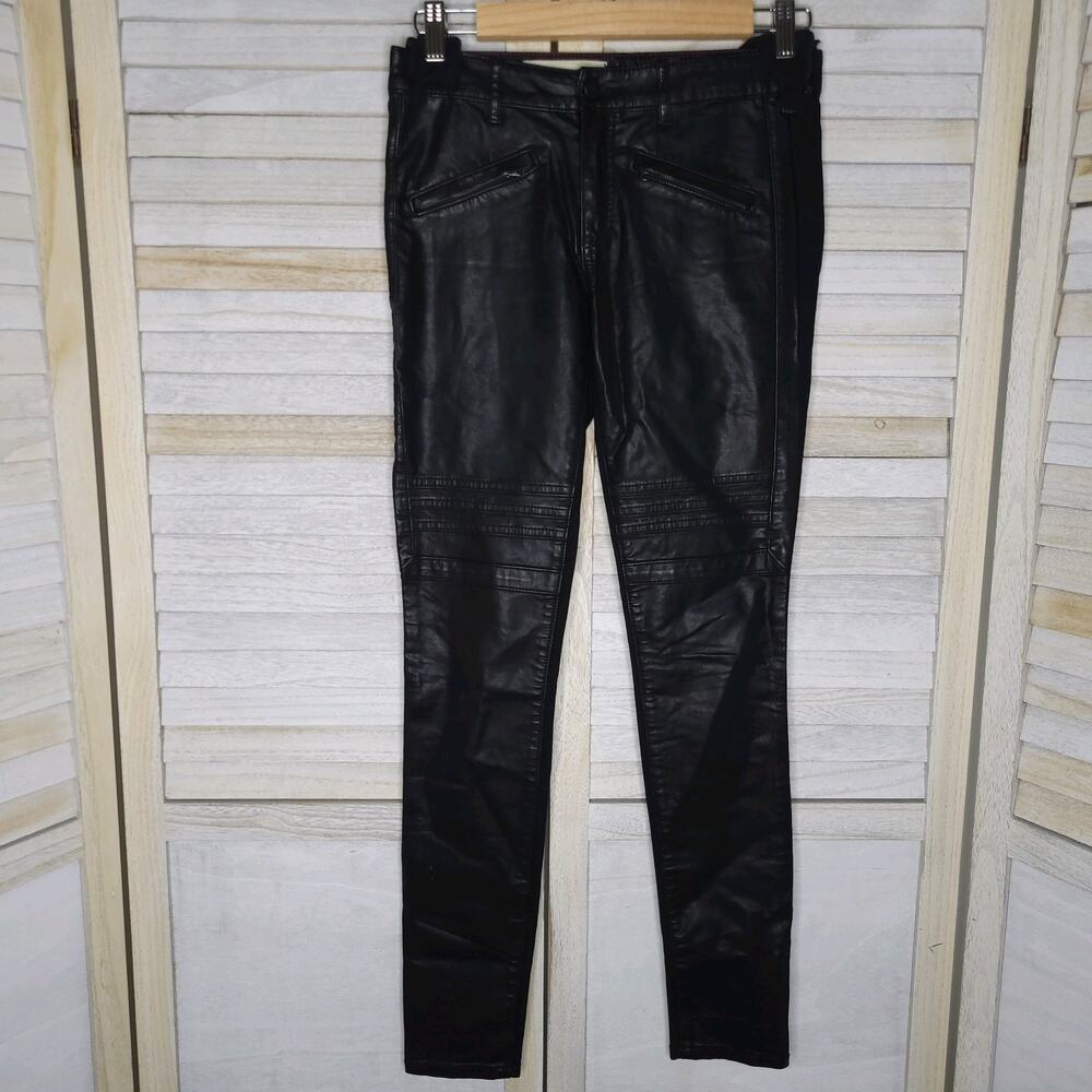 Pilcro By Anthropologie 26 Serif Vegan Leather Pants Black Skinny Moto 28 Waist